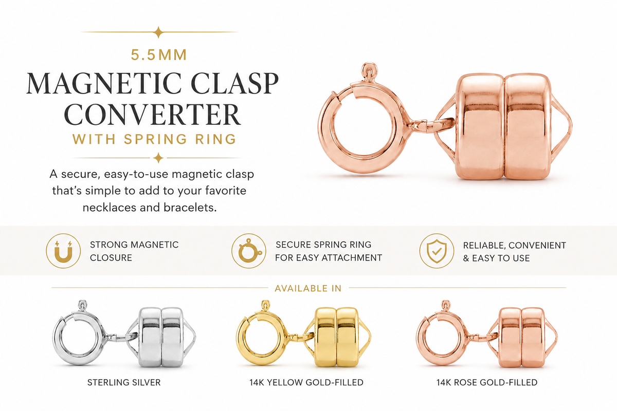 5.5mm Magnetic Clasp Converter with Spring Ring | Silver & Gold-Filled
