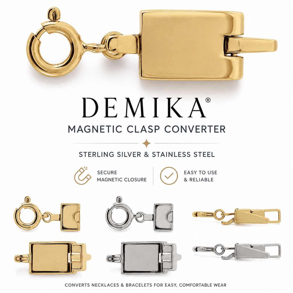 DEMIKA® Magnetic Clasp Converter | Sterling Silver & Gold Vermeil